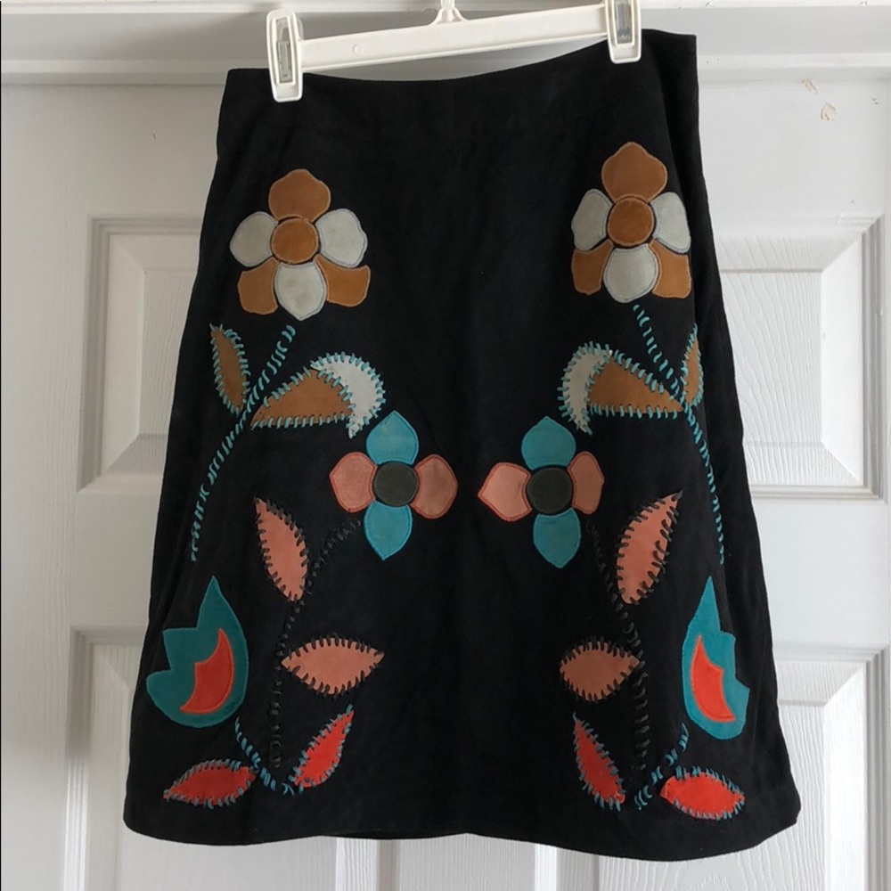 Anthropologie Stitched detail /Leather skirt